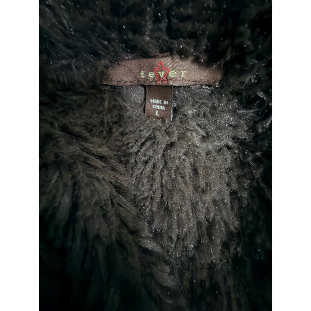 Fever Faux Fur Open Front Jacket L Brown Sherpa Lined Asymmetrical Hem Cozy - Picture 11 of 11
